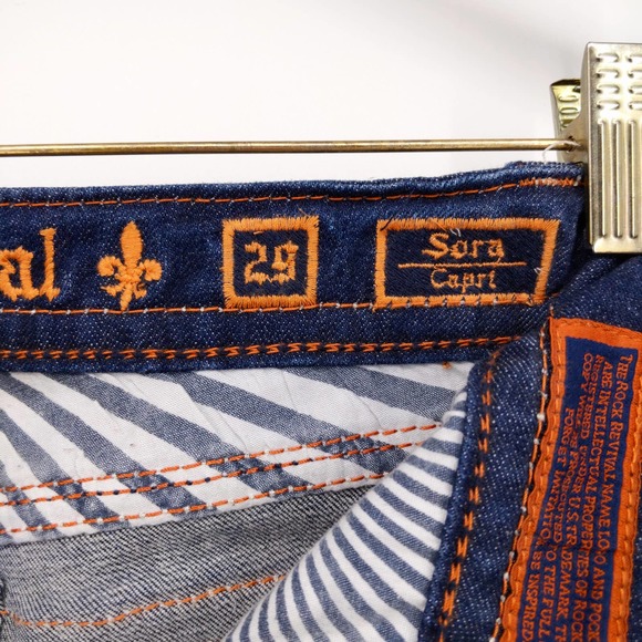 Rock Revival Sora Capri Jeans Bling Rhinestone Pocket 8" Rise Medium Wash Sz 29 - Picture 8 of 9